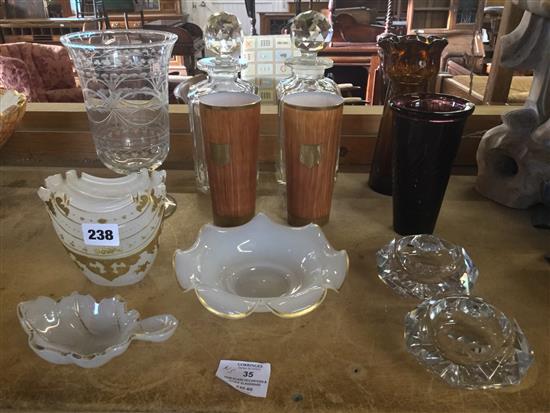 Pair glass decanters & other glassware